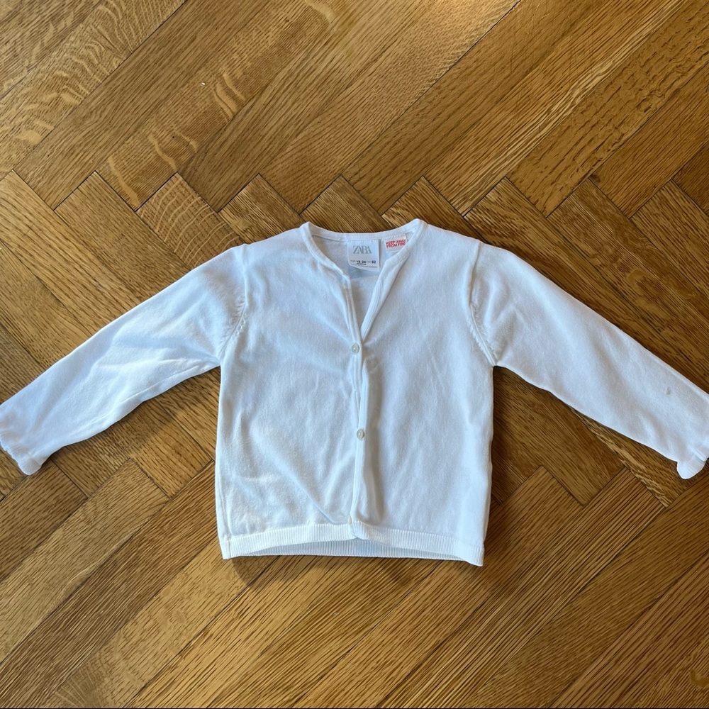 Zara Baby White Cardigan Sweater, 18-24 Months